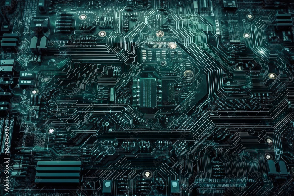 Poster computer circuit board with intricate details and components. generative ai