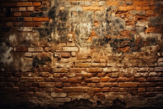 Illustration of an aged brick wall with chipped paint and texture. Generative AI