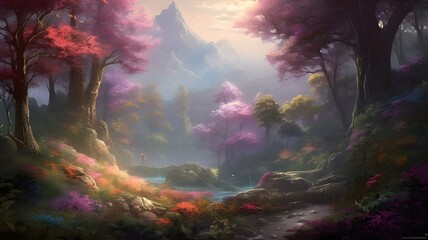 Obraz na płótnie Canvas Step into a world of enchantment and wonder with a stunning, hyper-realistic image of nature that captures the essence of its magical beauty. Created using generative AI. 