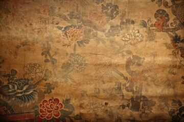 Illustration of an ancient wall covered in intricate floral patterns. Generative AI