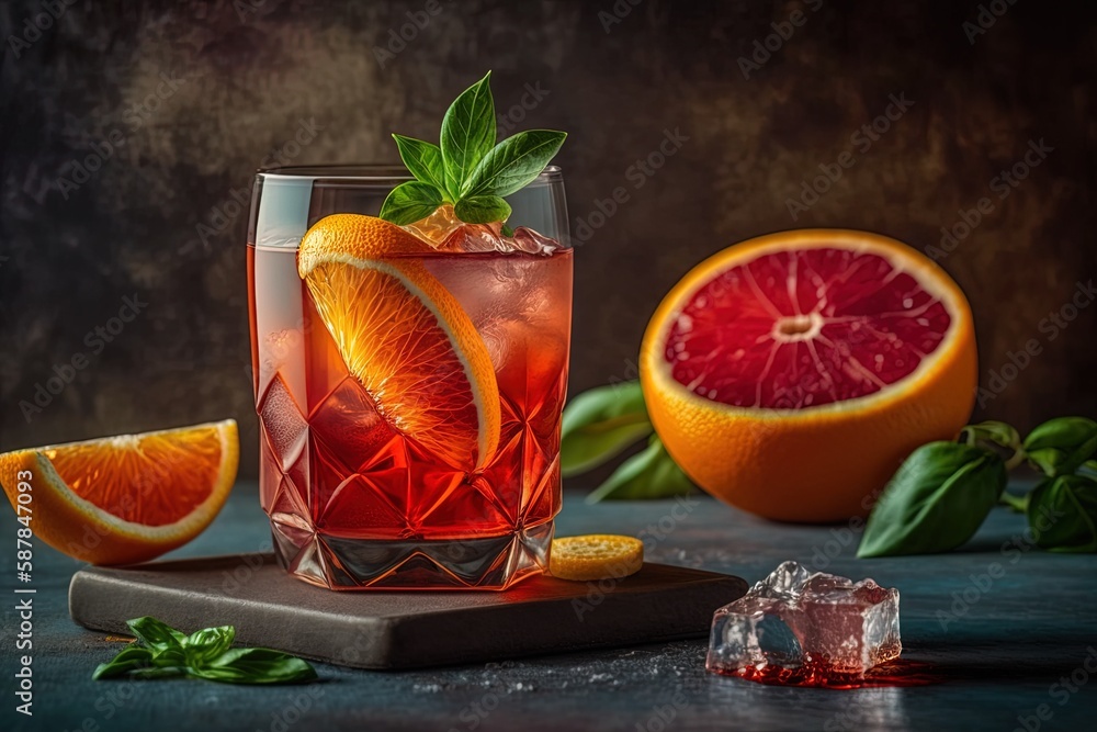 Aufkleber grapefruit with lime in a high-altitude negroni. generative ai