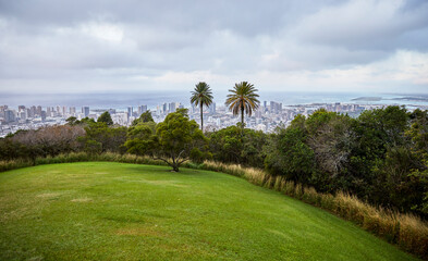 View overlooking Honolulu, Hawaii during a Rainy Sunrise