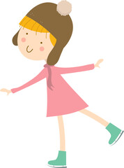 Illustration of cute kids having fun in the winter skating.