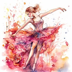 Elegant ballerina dancing amidst a cascade of rose petals Generative Ai