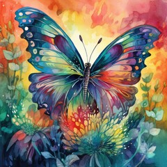 Delightful butterfly fluttering in a rainbow-colored garden Generative Ai