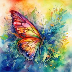Obraz na płótnie Canvas Delightful butterfly fluttering in a rainbow-colored garden Generative Ai