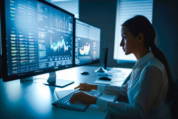 Factory and business digitization - Engineer working on digital technology with data analysis, and AI algorithms to improve business operations, high quality generative ai