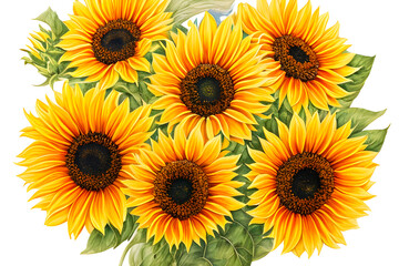 Fototapeta na wymiar bouquet of sunflowers in watercolor painting style, generative ai