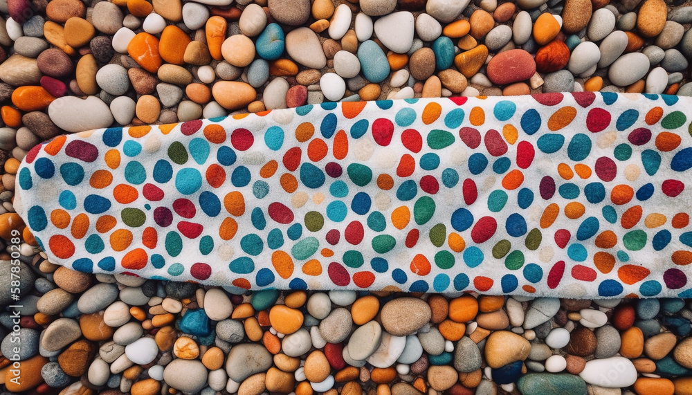 Poster stacked pebble heap boasts vibrant, multi colored variation generated by ai