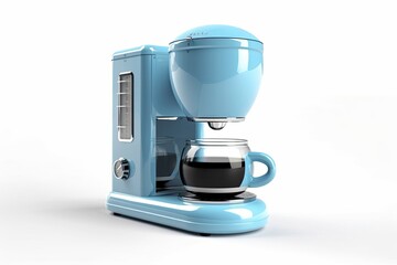 sleek blue coffee maker resting on a kitchen countertop. Generative AI