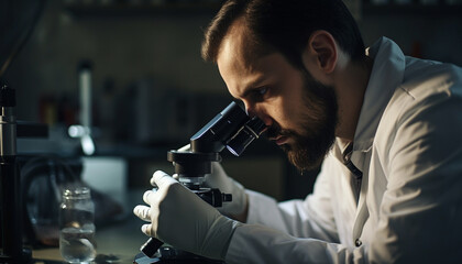 Fototapeta na wymiar Analyzing liquid, one scientist making a discovery generated by AI