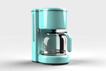 sleek, modern blue coffee maker on a wooden kitchen countertop. Generative AI