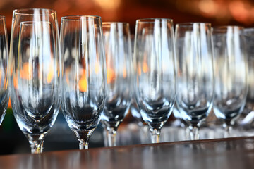 empty glass glasses group, dishes in the restaurant, table clean serving
