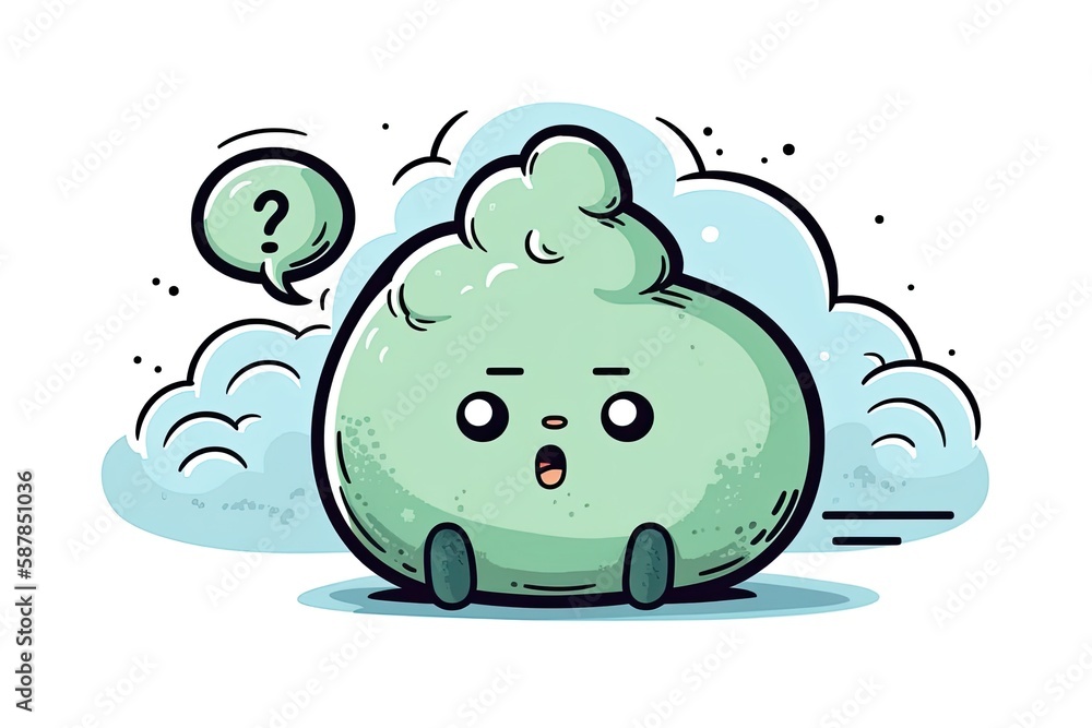 Poster cartoon character with a green color scheme and a thought bubble. generative ai
