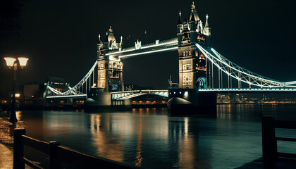 Fototapeta premium London famous Tower Bridge glows at dusk generated by AI