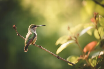 hummingbird on a branch in spring