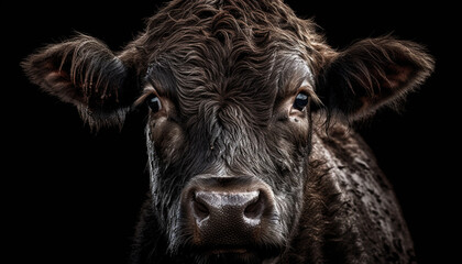 Naklejka premium Close up portrait of cute cow grazing outdoors generated by AI