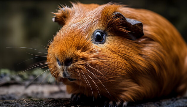 Fluffy guinea pig sniffs for food outside generated by AI