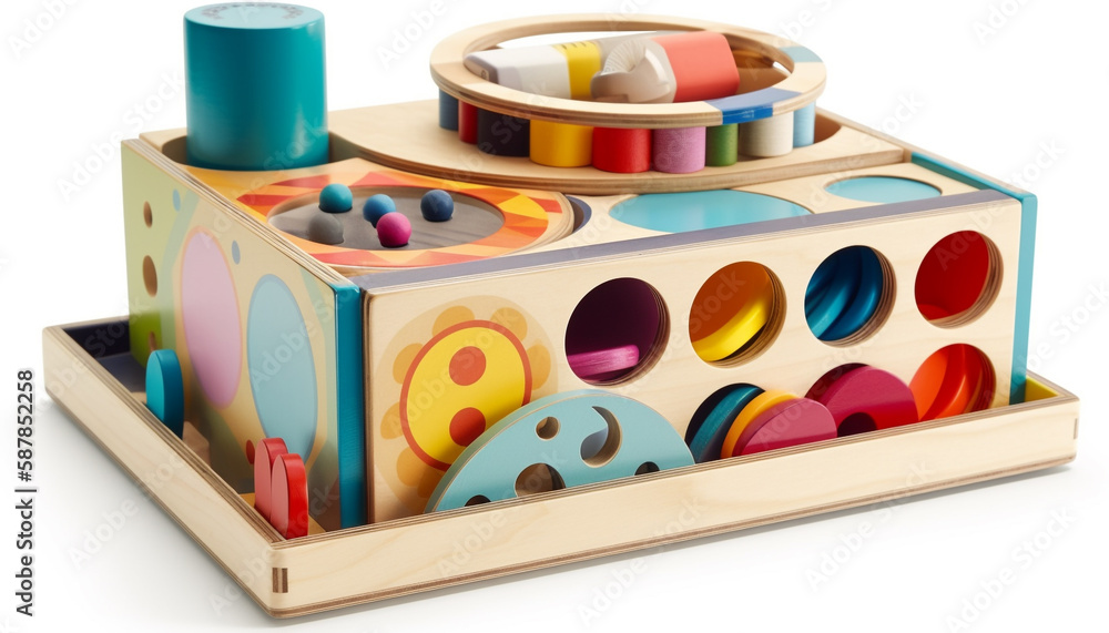 Aufkleber child plays with multi colored toy blocks creatively generated by ai