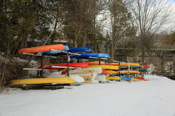 kayaks in snow
