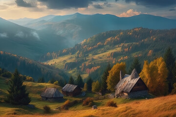 A landscape with a stunning view of Ukraine's Carpathian Mountains. created using Generative Ai