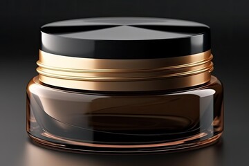 luxury black and gold jar with lid on white background. Generative AI