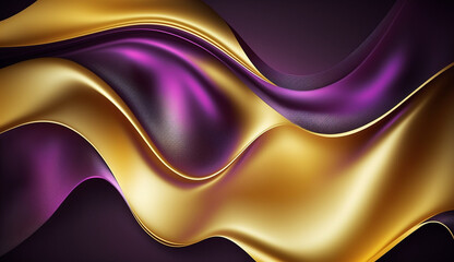 Luxurious wavy gold and purple silk fabric abstract background, generative AI
