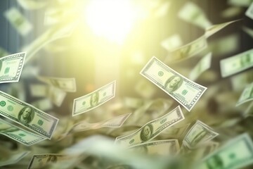 bills falling down on the ground, blurry bills falling, hundred dollars falling down