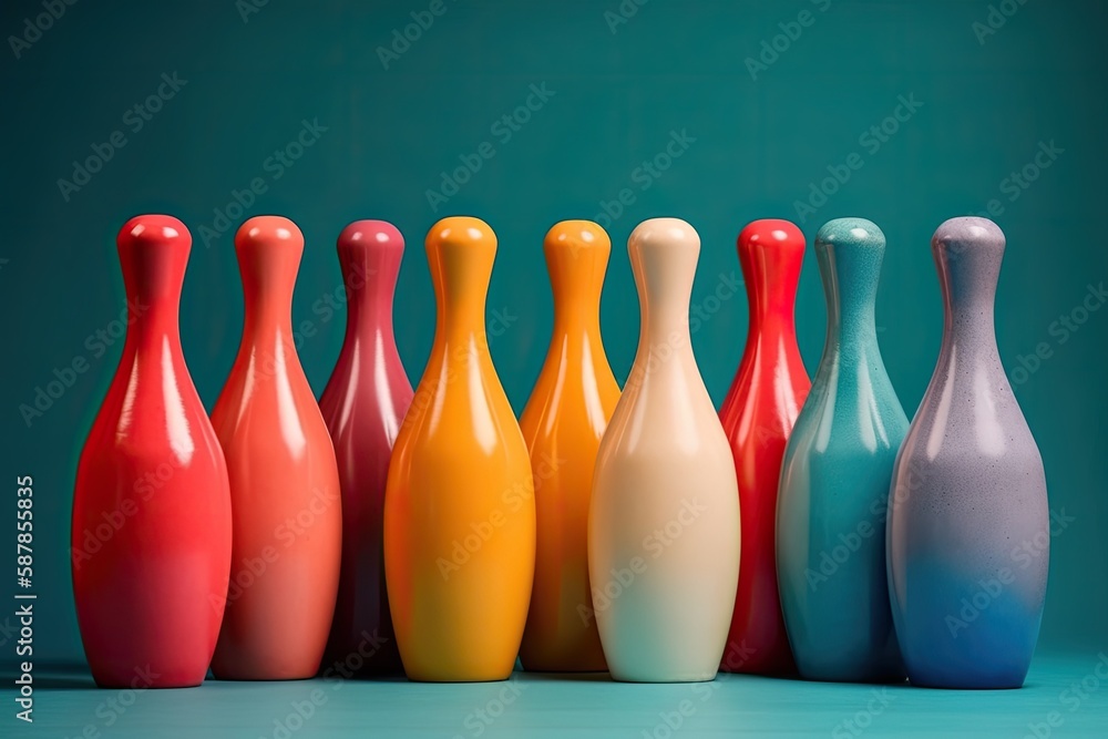 Poster colorful display of vases in a row. generative ai