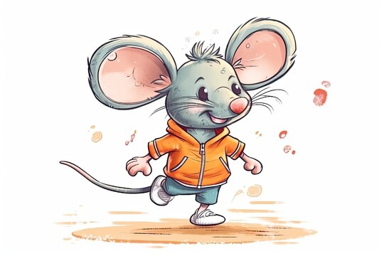cute mouse character wearing a vibrant yellow jacket. Generative AI