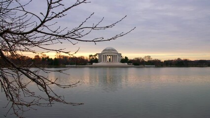 Lockdown Shot Of Tidal Basin By The Jefferson Memorial Under Clouds At Sunset - Washington, District of Columbia