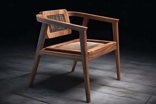 traditional wooden chair with a woven seat. Generative AI