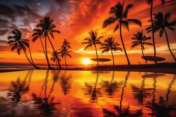 Fototapeta na wymiar Sunset Serenade: Reflections of Fire and Beauty in Hawaii 18