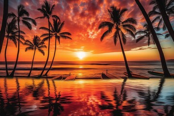 Fototapeta na wymiar Sunset Serenade: Reflections of Fire and Beauty in Hawaii 14