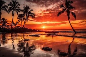 Fototapeta na wymiar Sunset Serenade: Reflections of Fire and Beauty in Hawaii 9