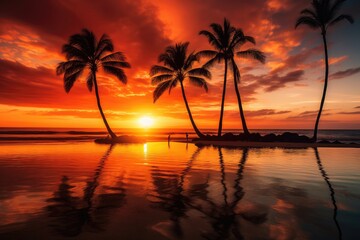 Fototapeta na wymiar Sunset Serenade: Reflections of Fire and Beauty in Hawaii 3