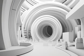 Minimalist White Room with Circular Ceiling and Walls. Generative AI