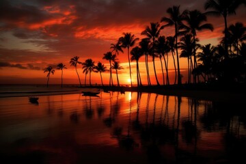 Obraz na płótnie Canvas Palm Trees and Surfboards: A Breathtaking Hawaiian Sunset 3