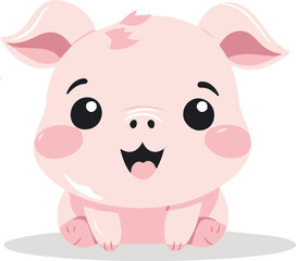 Obraz na płótnie Canvas Cute little Pig Sitting Cartoon Kawaii Vector Icon Illustration. Isolated on white background, Art.Kid graphic.Sticker, kid book