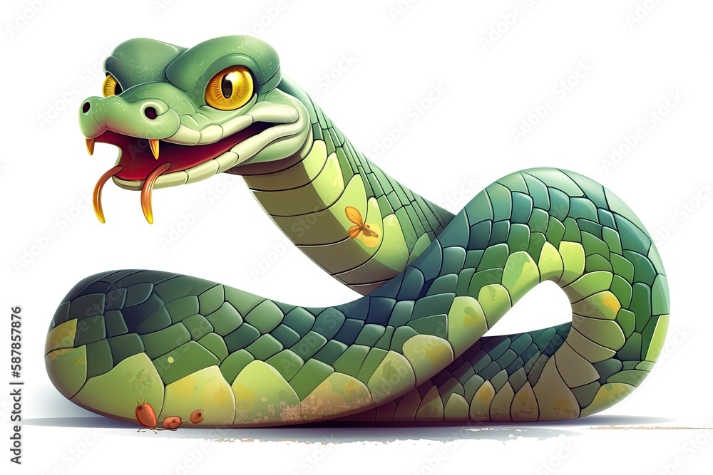 Aufkleber green snake displaying its tongue and fangs. generative ai