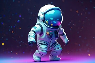 Fototapeta na wymiar Illustration of an astronaut standing in front of a vibrant purple and blue galaxy background. Generative AI
