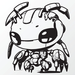 Fototapeta na wymiar Cartoon crab robot character sketch in anime style