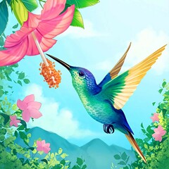 illustration of a hummingbird in flight 