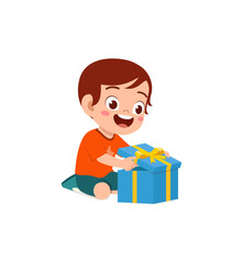 little kid opening gift box and feel happy