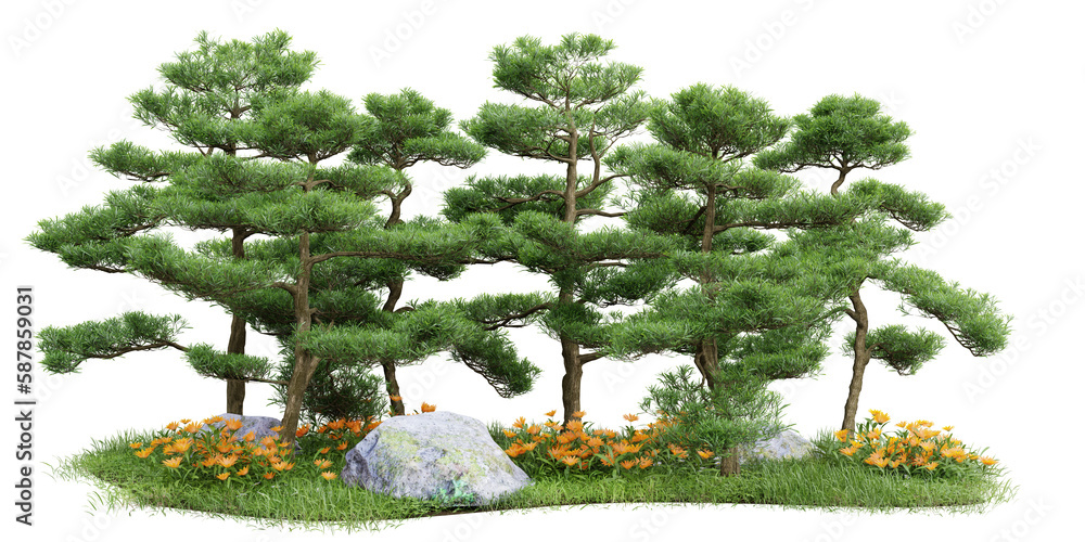 Poster group of tree isolated on transparent background 3d rendering png