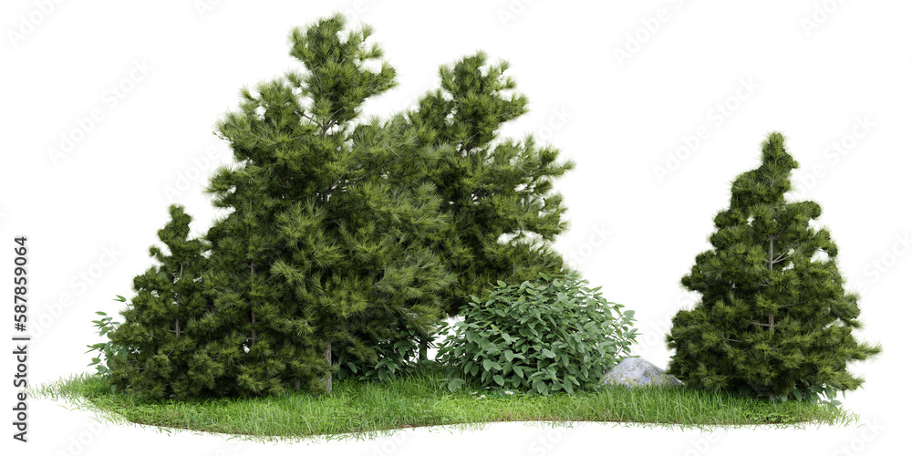 Poster group of tree isolated on transparent background 3d rendering png
