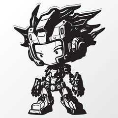 Cartoon women robot character sketch in anime style