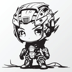 Cartoon women robot character sketch in anime style