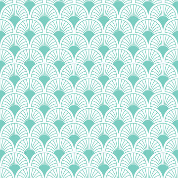 Blue Green Art Deco Scale Outline Seamless Vector Repeat Pattern