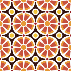Vintage Orange 70s Flower Seamless Vector Repeat Pattern